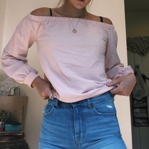 Off the shoulder balloon sleeve sweatshirt